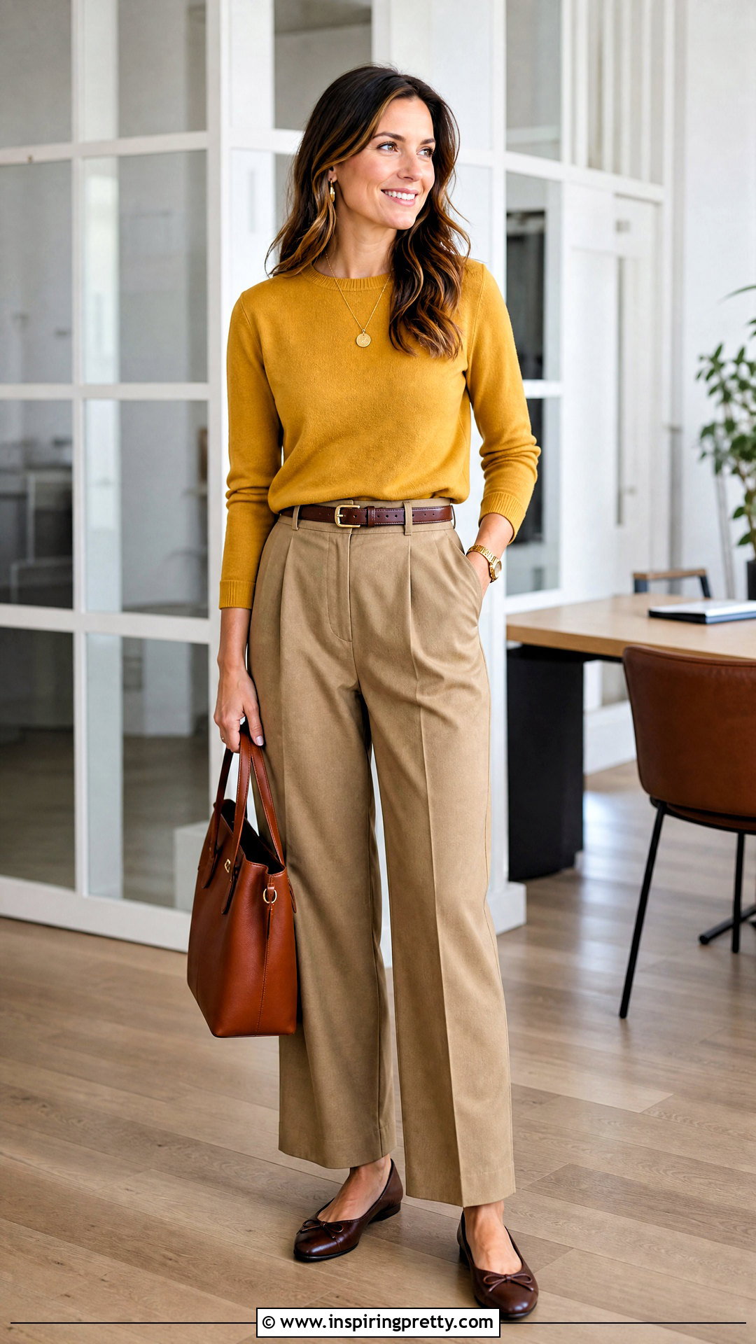 Mustard Yellow Top With Khaki Pants And Brown Flats - what color top to wear with khaki pants (25 ways)