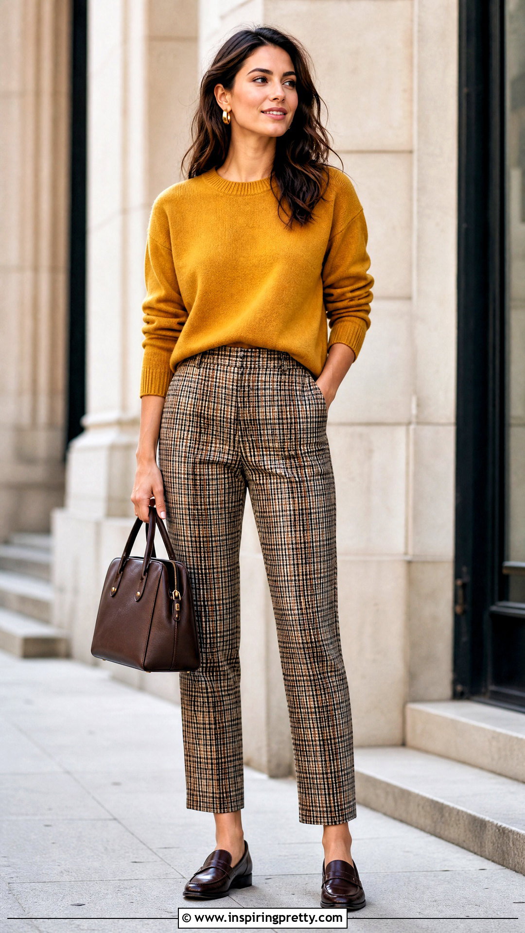 Mustard Yellow Top With Plaid Pants - 20 Casual Mustard Yellow Top outfit ideas