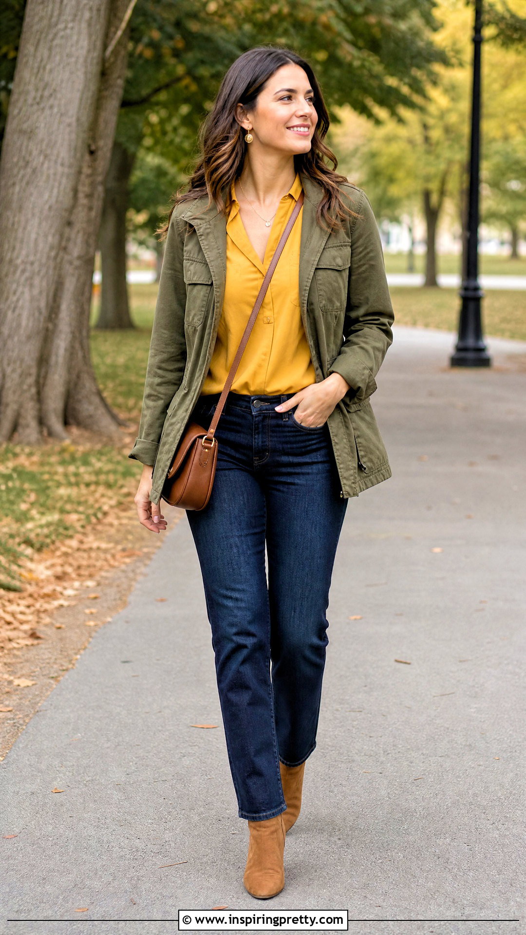 Mustard Yellow Top With Utility Jacket And Jeans - 20 Casual Mustard Yellow Top outfit ideas