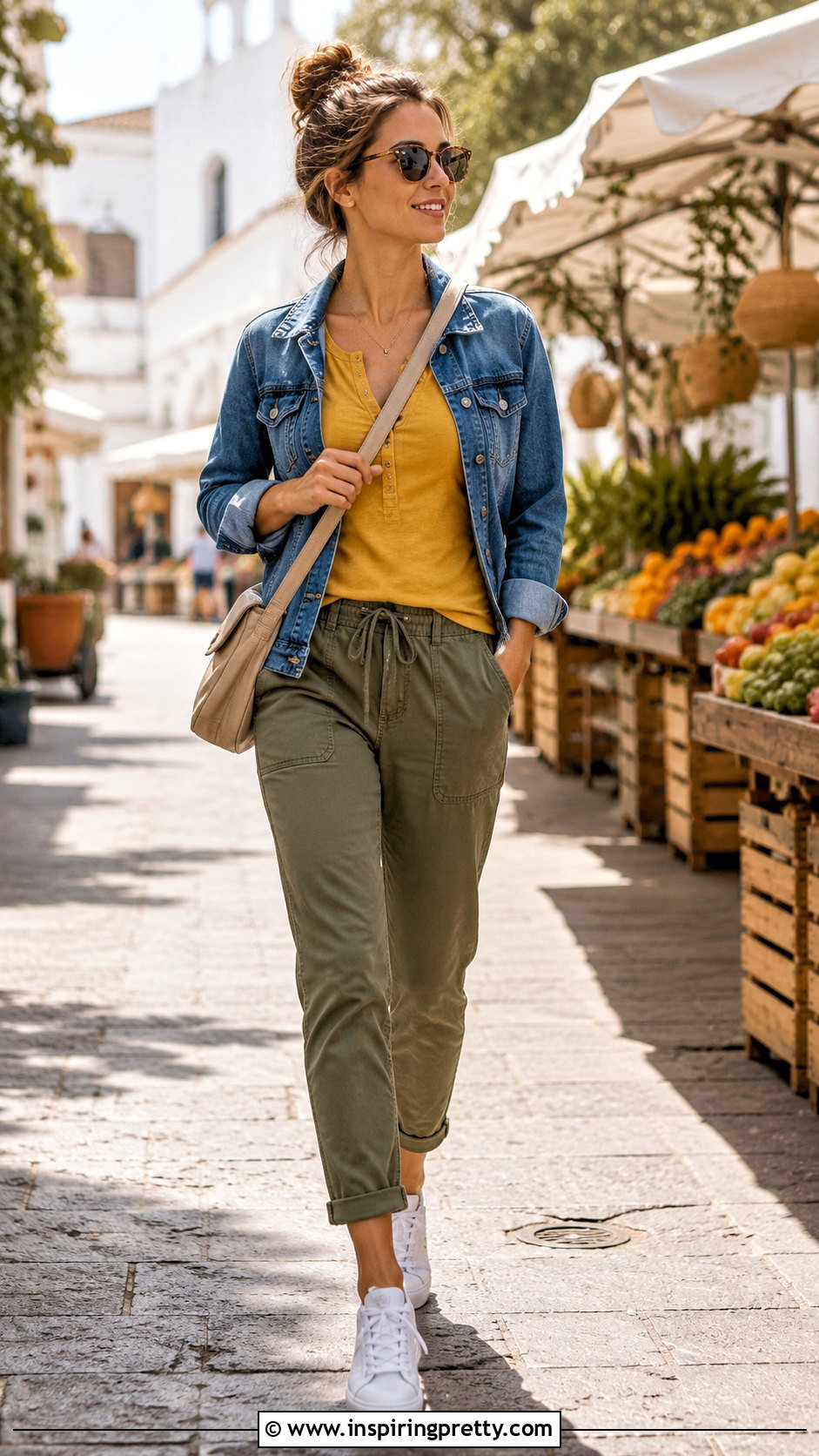 Mustard Yellow Top With Utility Pants And Denim Jacket - 20 mustard yellow fashion top outfit ideas