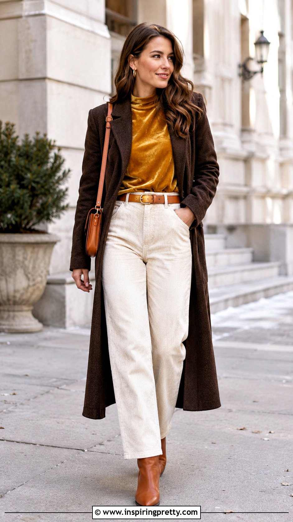 Mustard Yellow Velvet Top With Cream Corduroy Pants - 20 mustard yellow velvet top outfit ideas