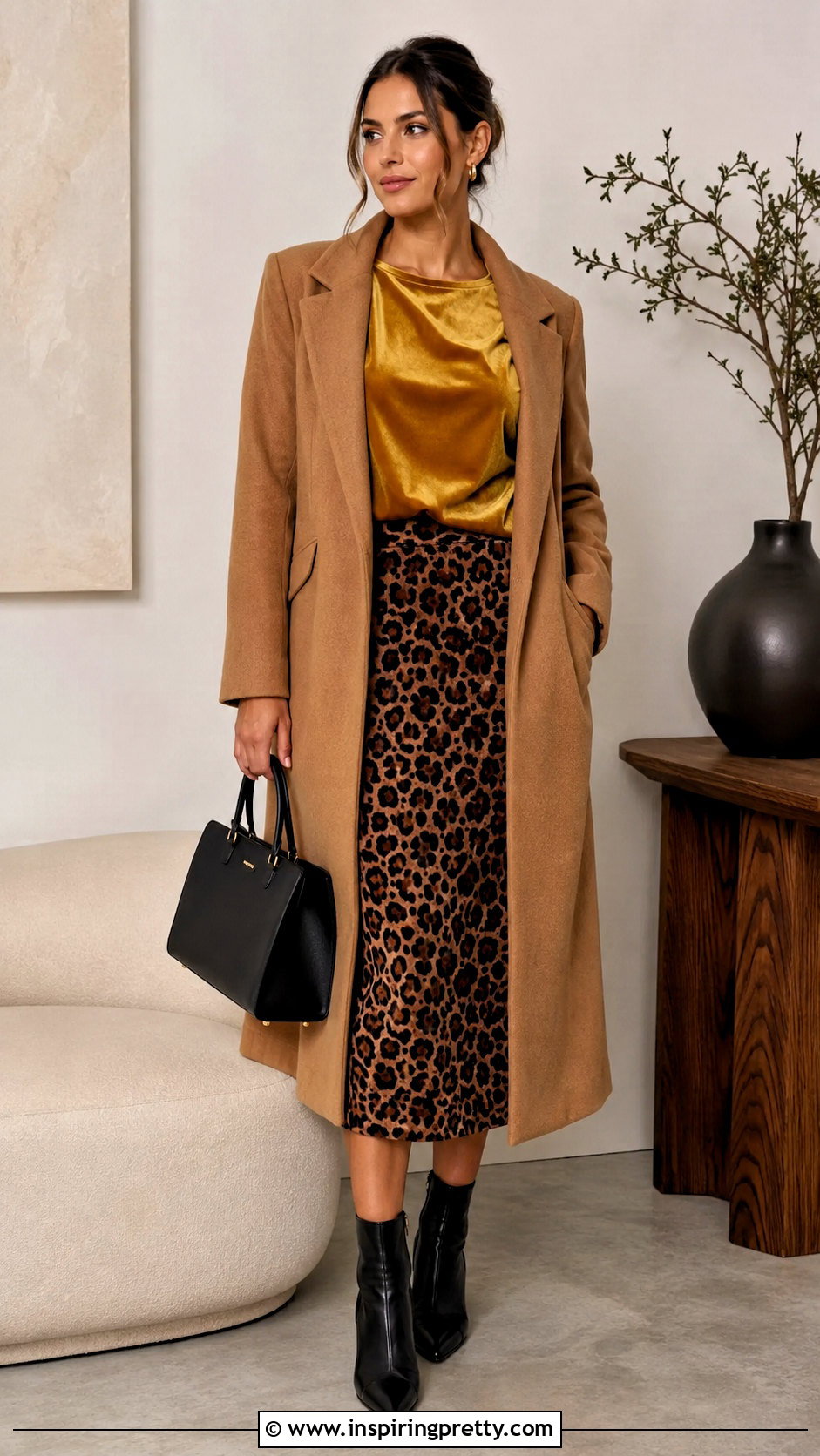 Mustard Yellow Velvet Top With Leopard Print Skirt - 20 mustard yellow velvet top outfit ideas