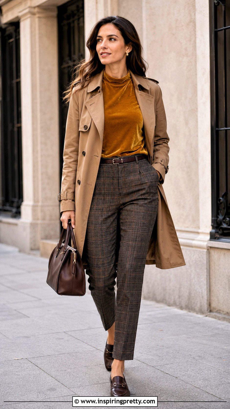 Mustard Yellow Velvet Top With Plaid Trousers - 20 mustard yellow velvet top outfit ideas
