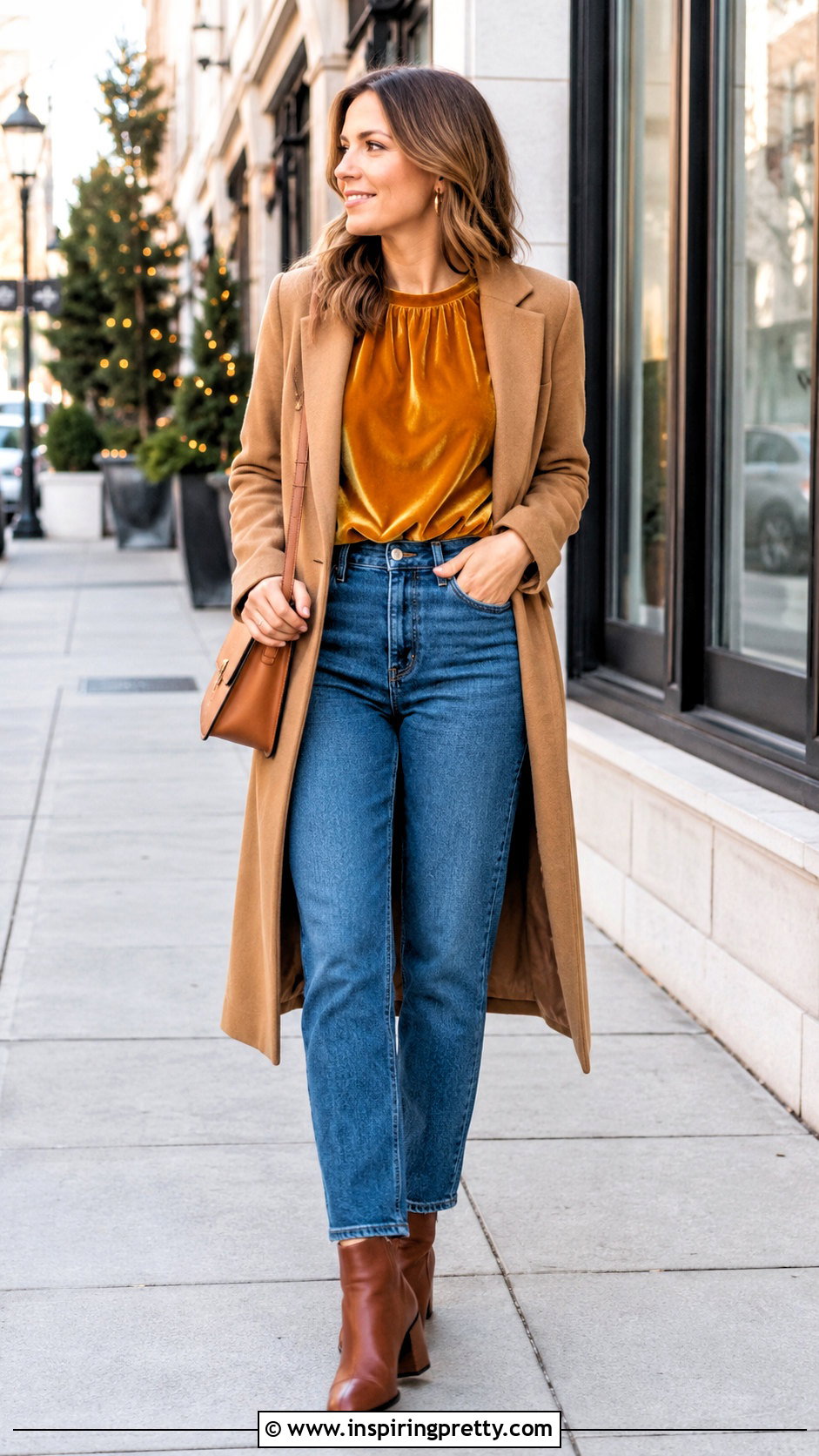 Mustard Yellow Velvet Top With Straight Leg Jeans - 20 mustard yellow velvet top outfit ideas