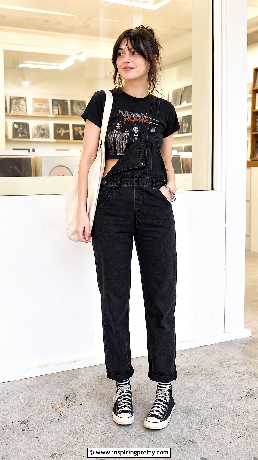My Chemical Romance Crop Top With Black Overalls - 25 My Chemical Romance Crop Top outfit ideas
