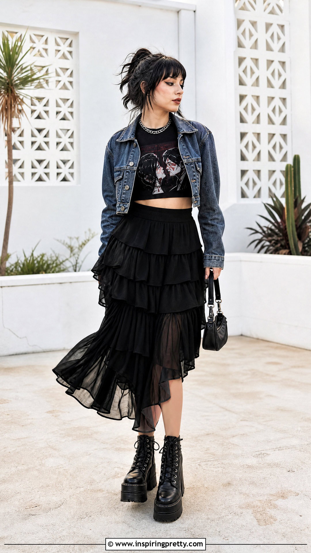 My Chemical Romance Crop Top With Layered Midi Skirt - 25 My Chemical Romance Crop Top outfit ideas