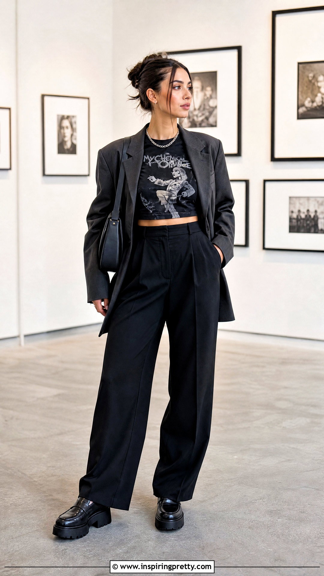 My Chemical Romance Crop Top With Oversized Blazer - 25 My Chemical Romance Crop Top outfit ideas
