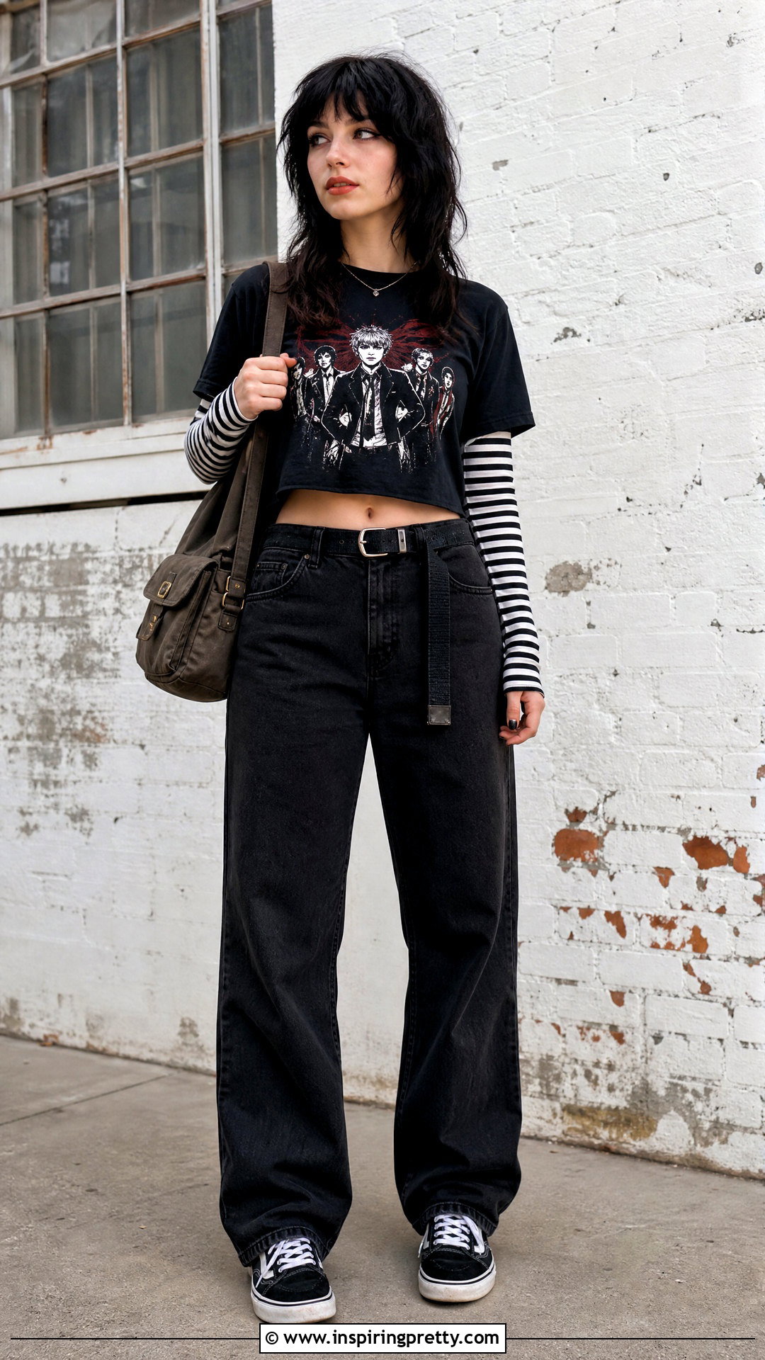 My Chemical Romance Crop Top With Striped Long Sleeve Shirt - 25 My Chemical Romance Crop Top outfit ideas