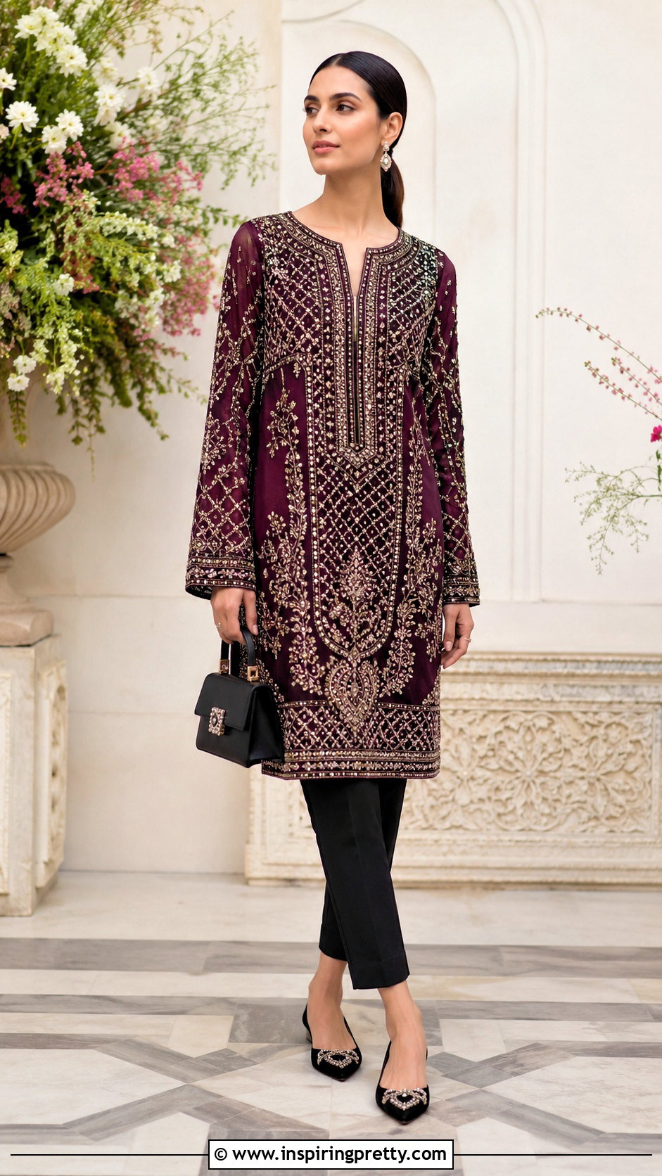 Naeem Khan Embroidered Tunic With Cigarette Pants - 20 naeem khan tops outfit ideas
