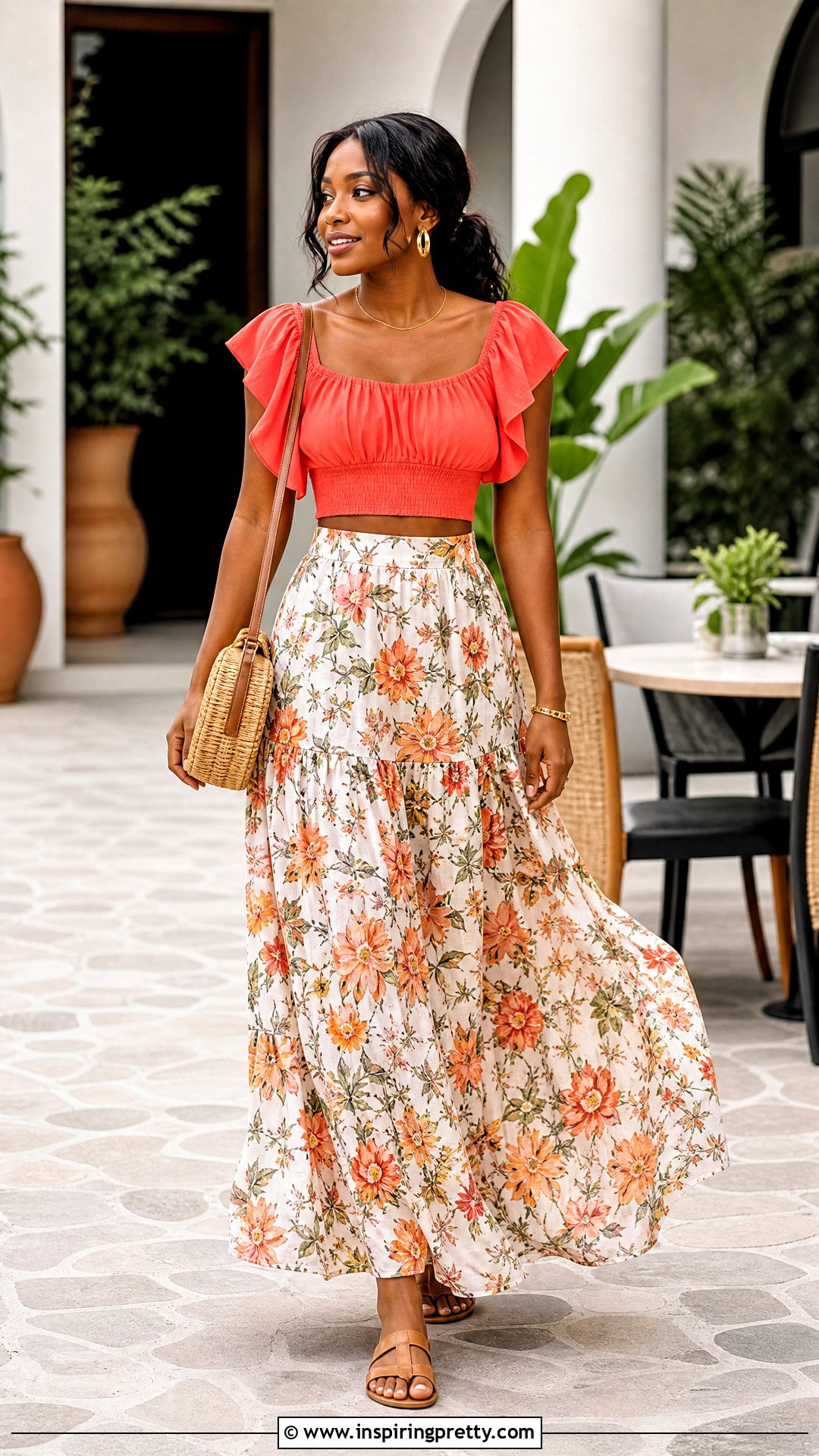 Naira Coral Crop Top And Printed Maxi Skirt - 25 Naira Crop Top And Skirt In Yrkkh ideas