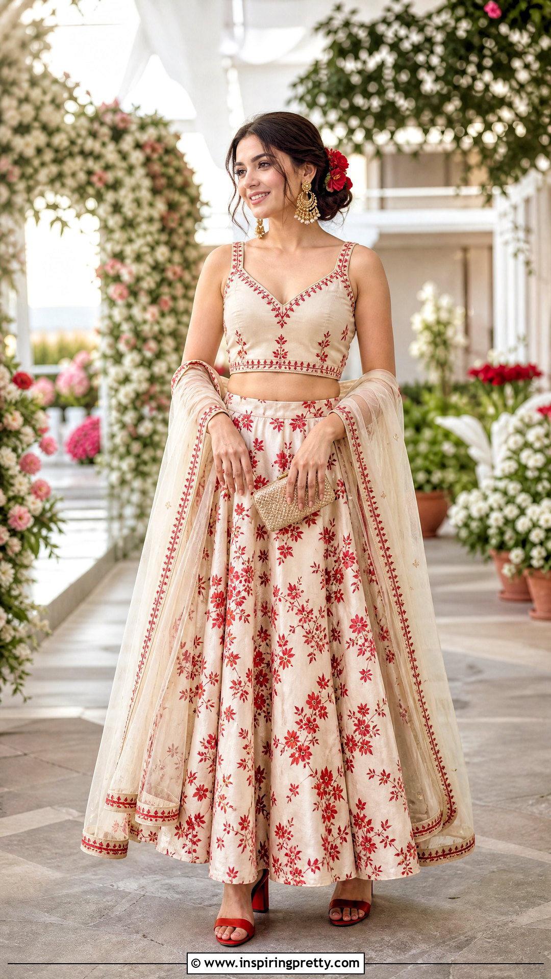 Naira Cream Crop Top And Red Floral Skirt - 25 Naira Crop Top And Skirt In Yrkkh ideas
