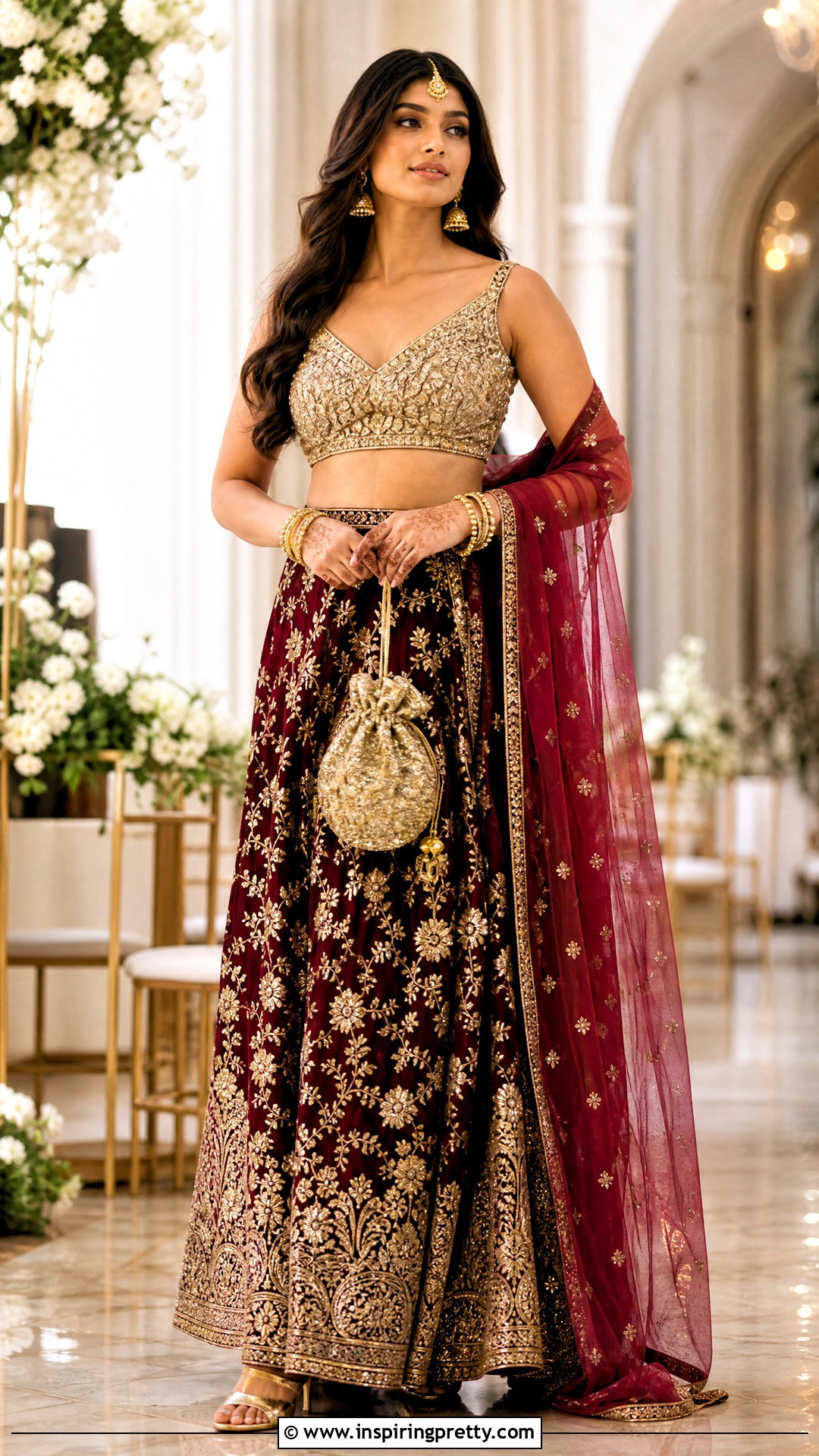 Naira Gold Crop Top And Maroon Skirt - 25 Naira Crop Top And Skirt In Yrkkh ideas