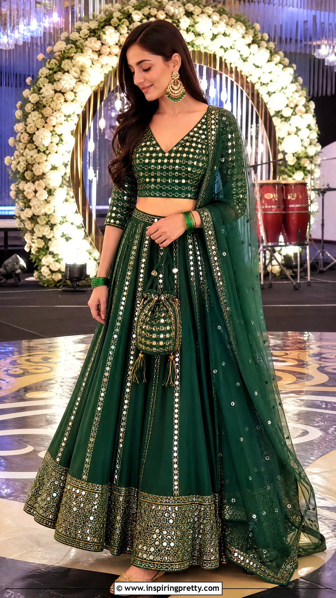 Naira Green Crop Top And Mirror Work Skirt - 25 Naira Crop Top And Skirt In Yrkkh ideas