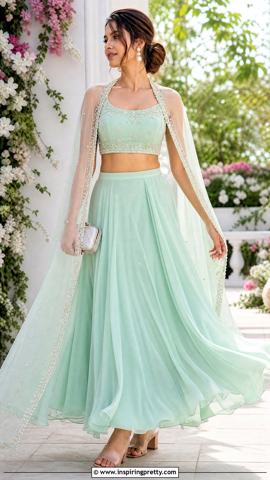 Naira Mint Crop Top And Chiffon Skirt - 25 Naira Crop Top And Skirt In Yrkkh ideas