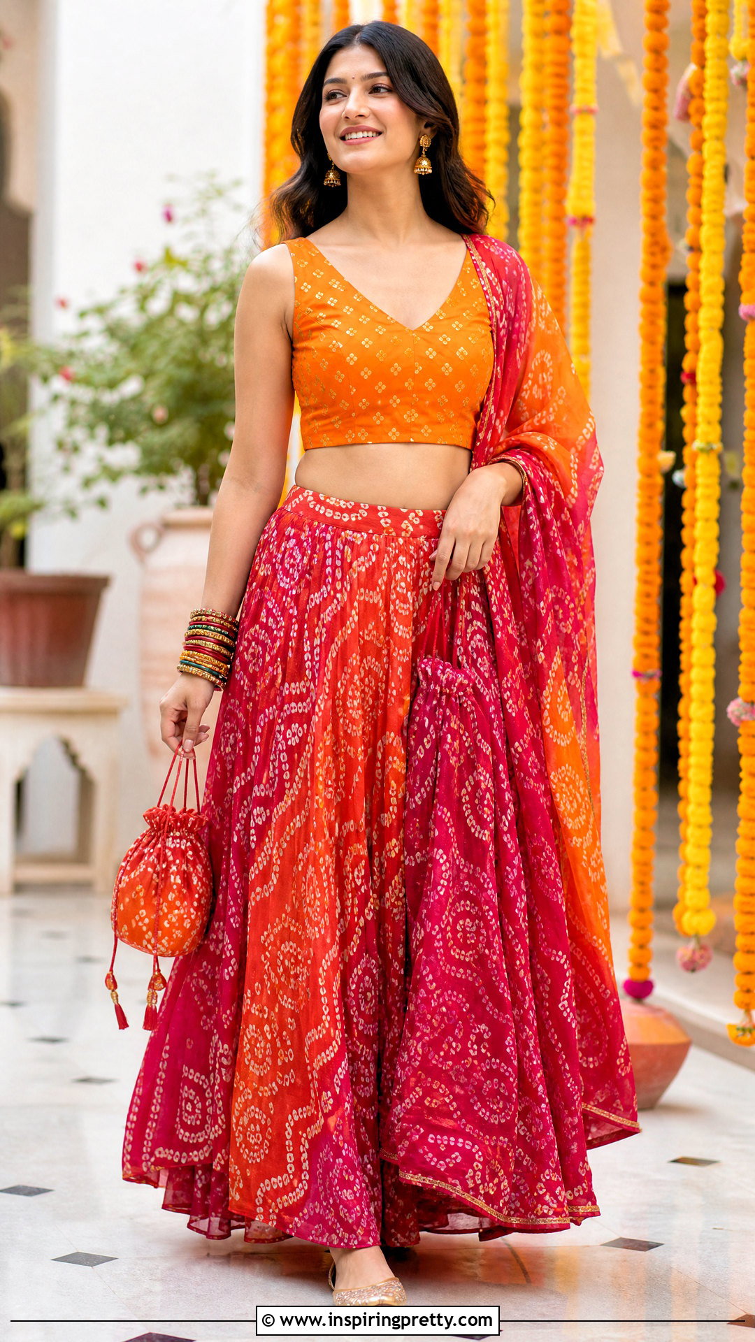 Naira Orange Crop Top And Bandhani Skirt - 25 Naira Crop Top And Skirt In Yrkkh ideas