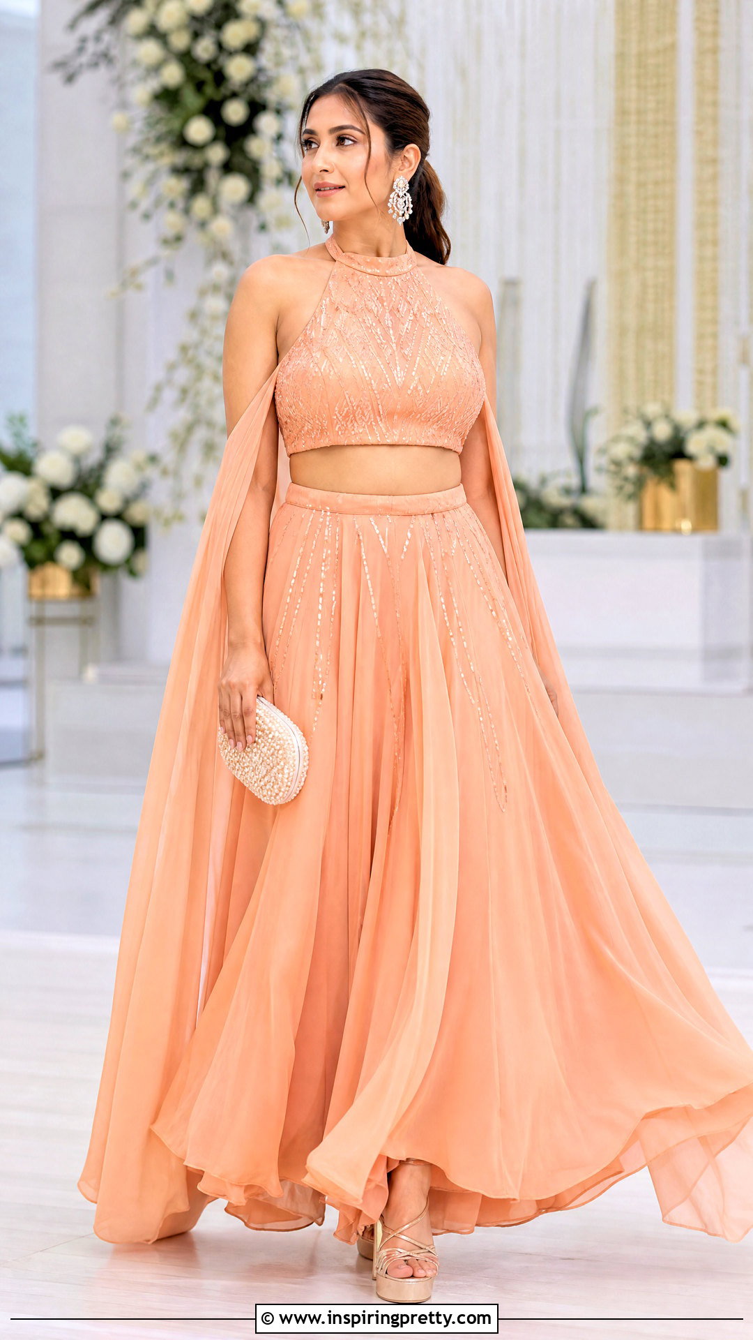 Naira Peach Halter Crop Top And Skirt - 25 Naira Crop Top And Skirt In Yrkkh ideas
