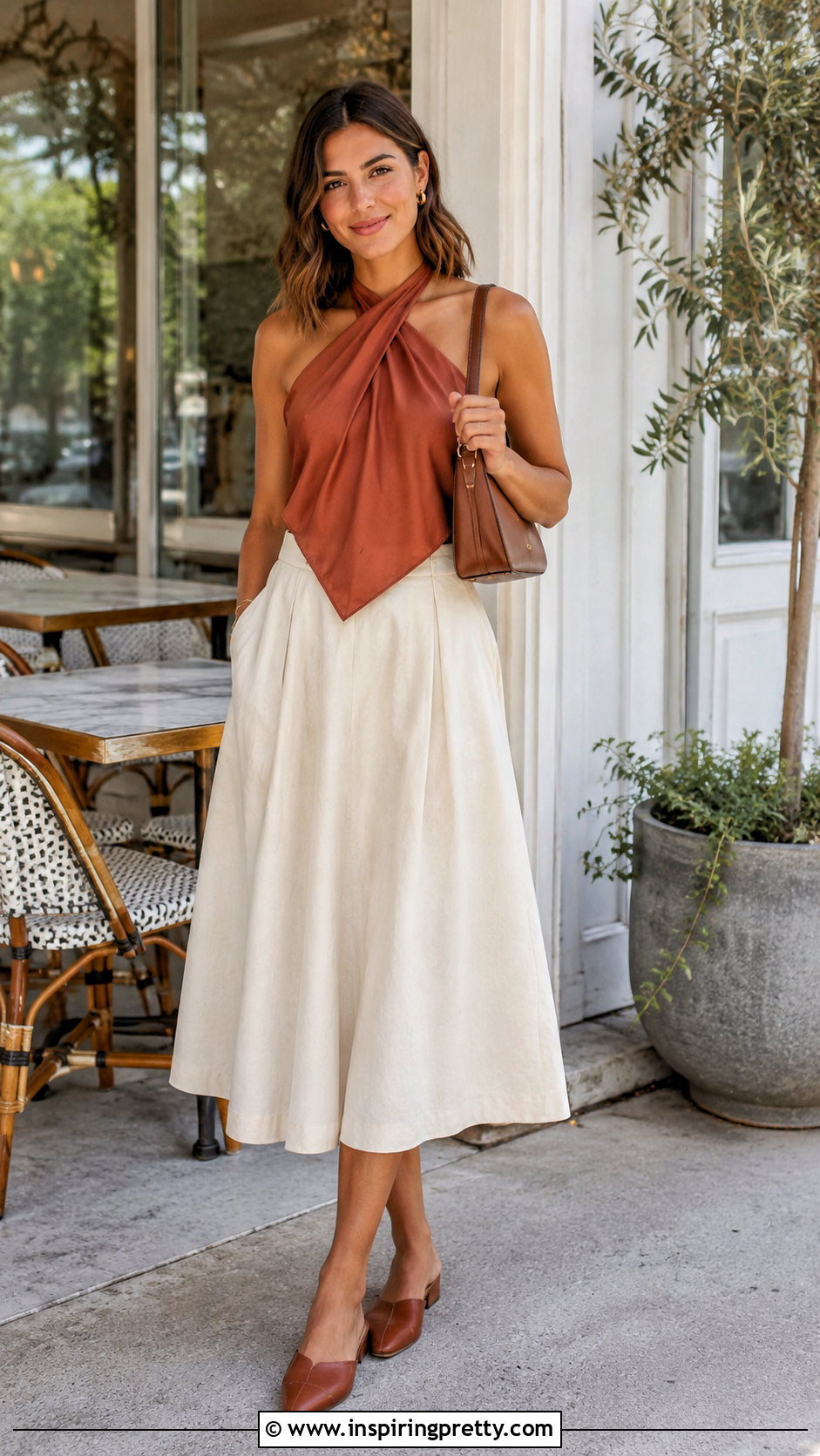Napkin Top With High Waisted Midi Skirt - 20 nappy top outfit ideas