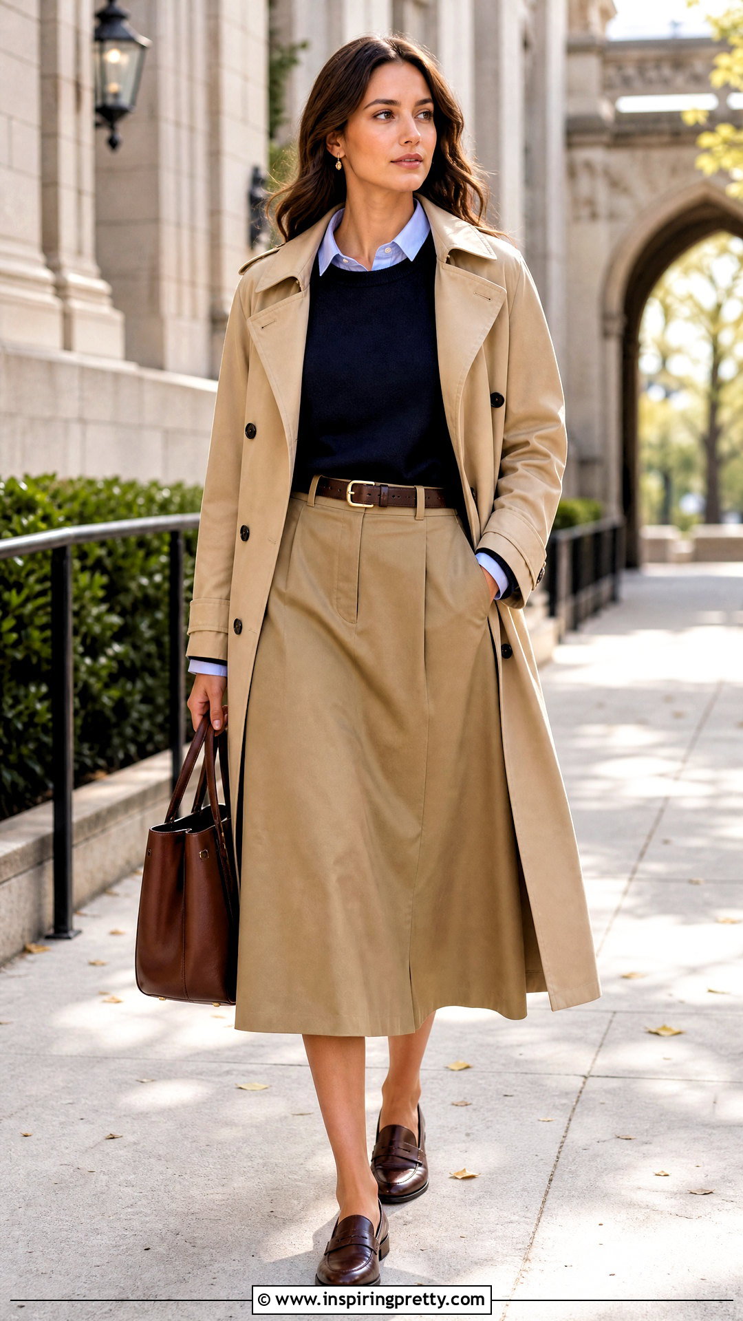 Navy Academia Sweater and Khaki Skirt Outfit - 50 top academia ideas