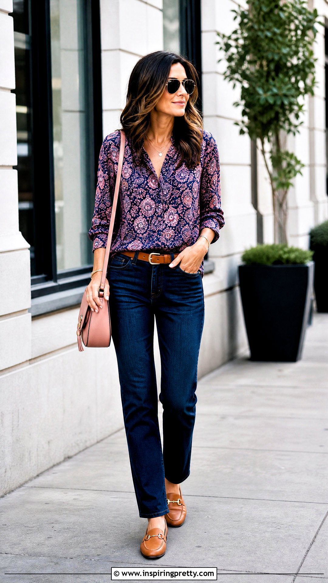 Navy And Pink Top With Dark Wash Jeans - 25 Navy And Pink Top outfit ideas
