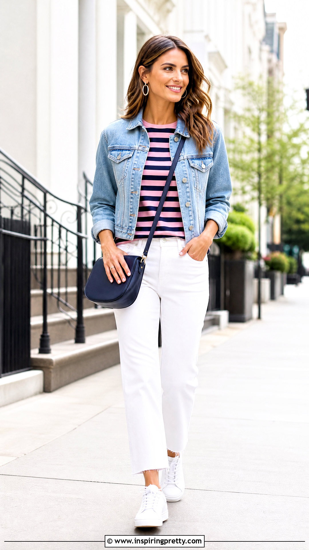 Navy And Pink Top With Denim Jacket - 25 Navy And Pink Top outfit ideas
