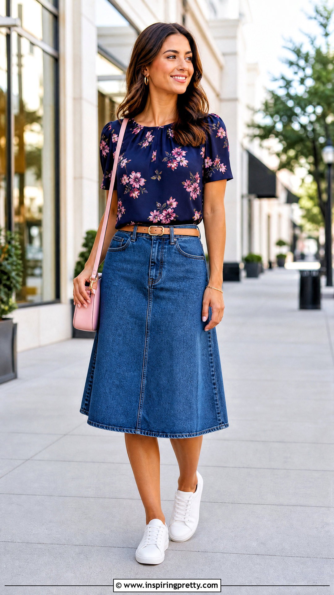Navy And Pink Top With Denim Skirt - 25 Navy And Pink Top outfit ideas