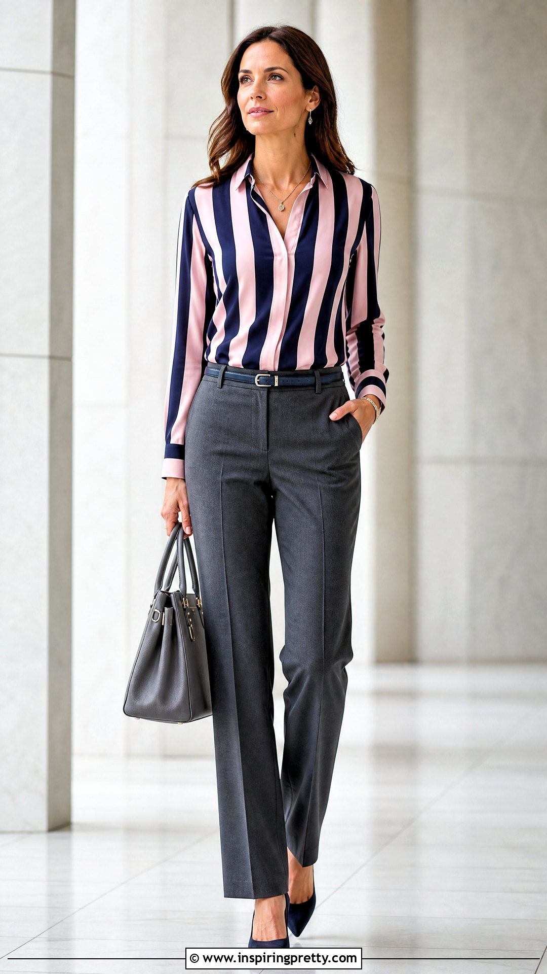 Navy And Pink Top With Gray Trousers - 25 Navy And Pink Top outfit ideas
