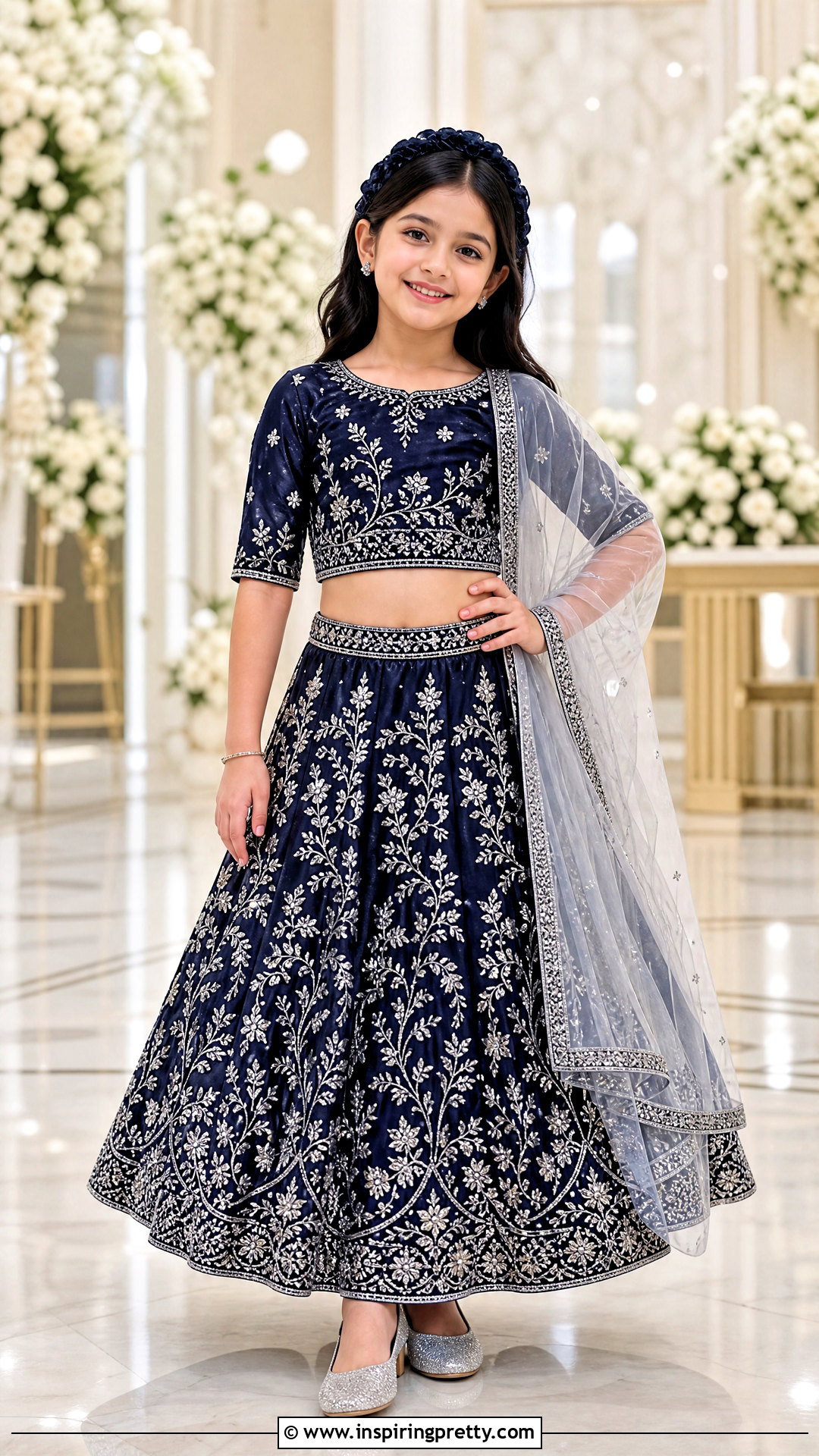 Navy And Silver Kids Crop Top Lehenga - 50 kids crop top lehenga designs