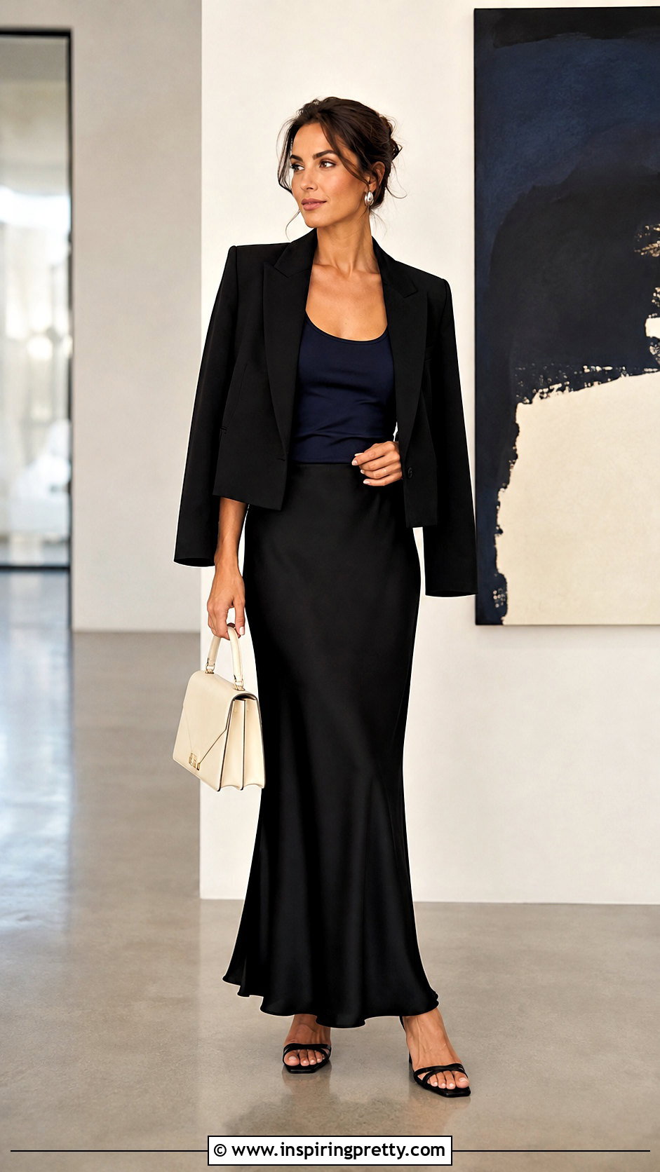 Navy Blue Tank Top With Black Slip Skirt - 50 navy blue tank top outfit ideas