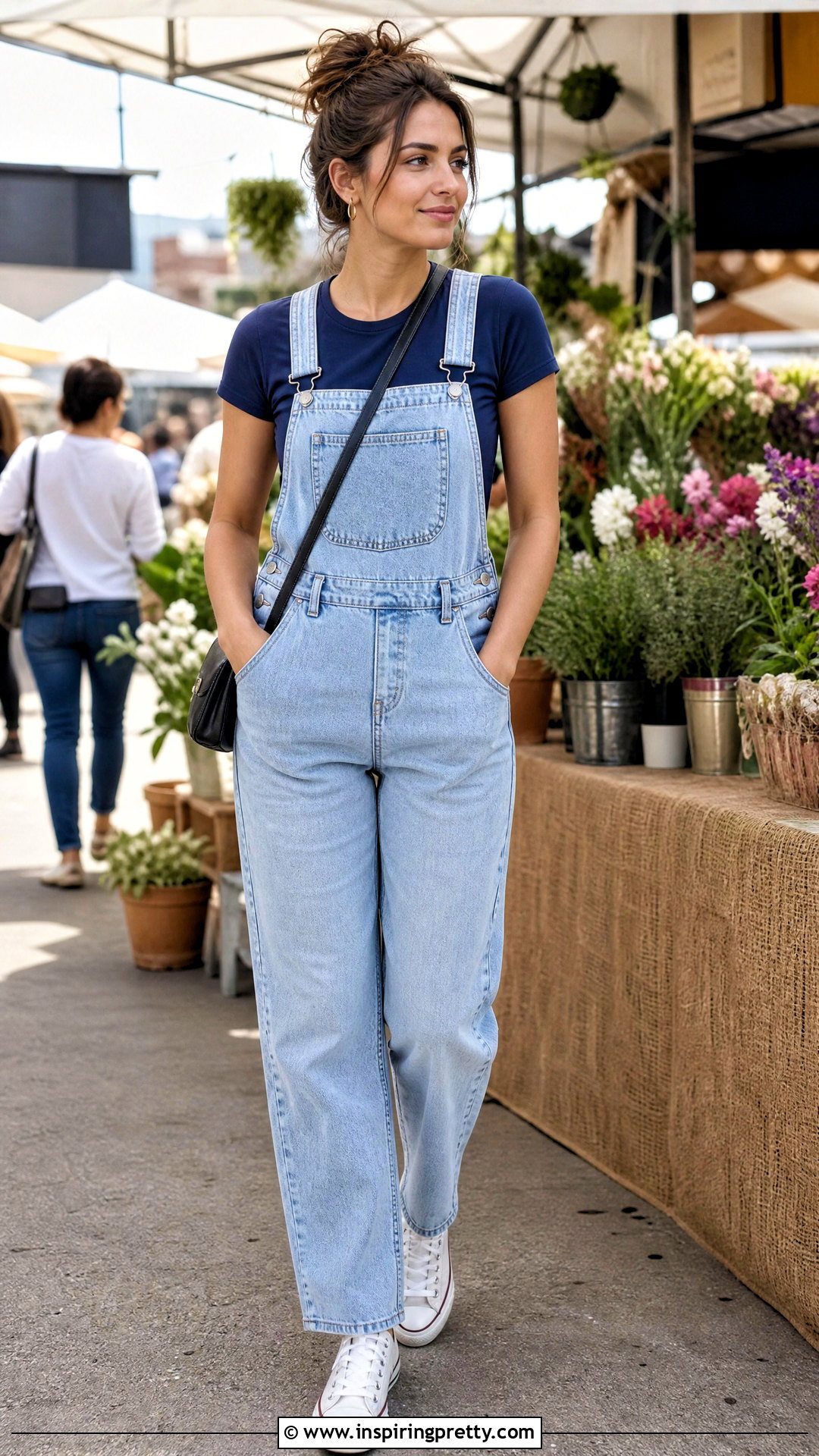 Navy Blue Top With Denim Overalls - 50 navy blue top outfit ideas