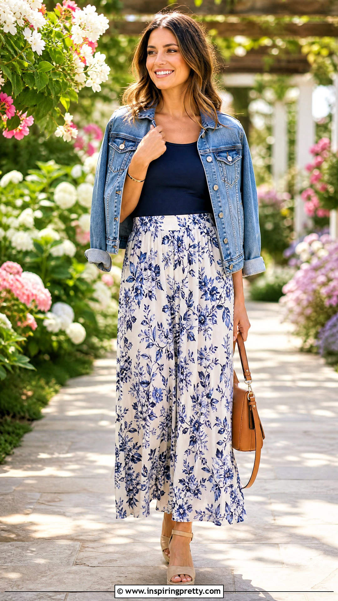 Navy Blue Top With Floral Maxi Skirt - 50 navy blue top outfit ideas