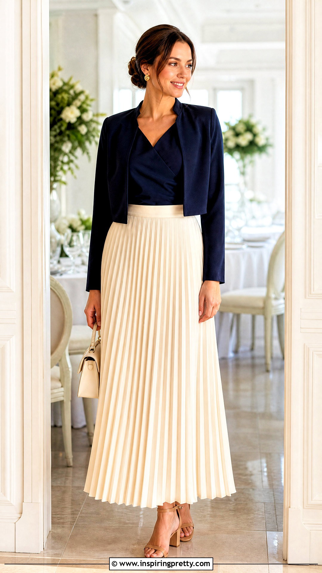 Navy Blue Top With Ivory Maxi Skirt - 50 navy blue top outfit ideas