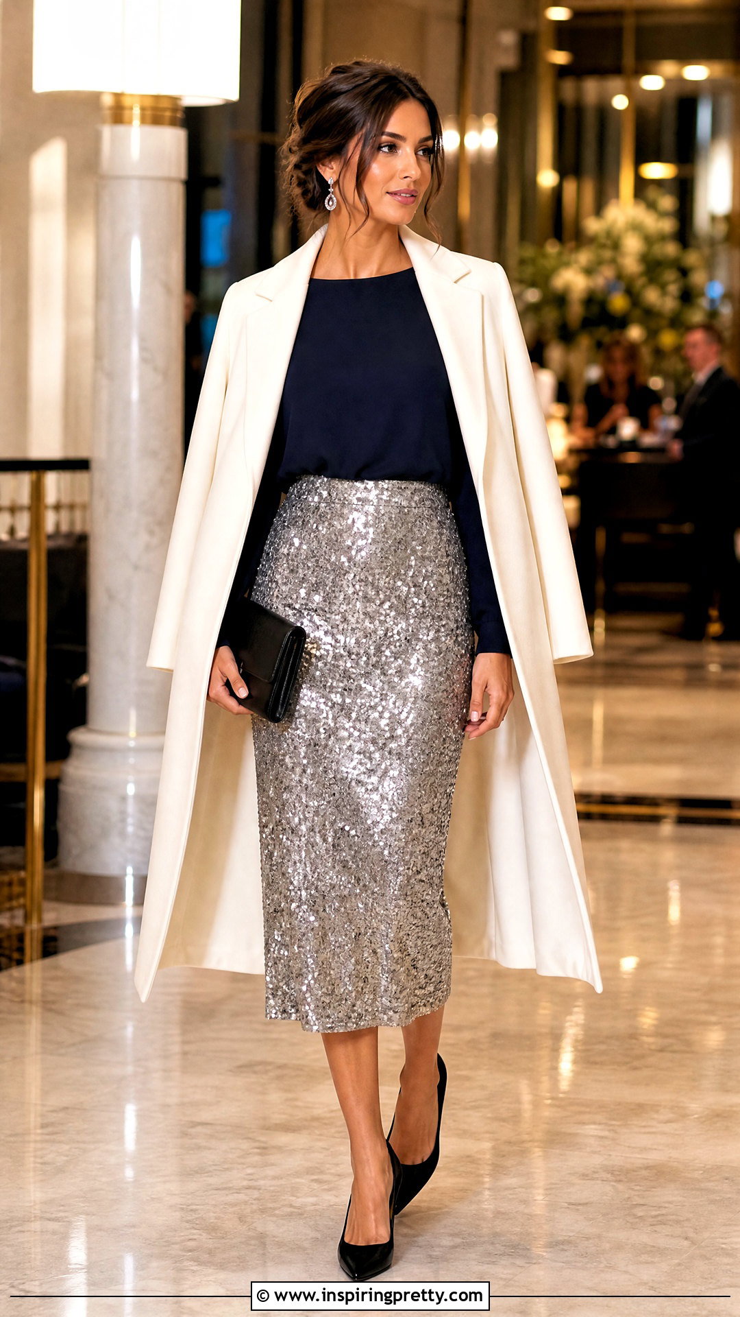 Navy Blue Top With Sequin Midi Skirt - 50 navy blue top outfit ideas