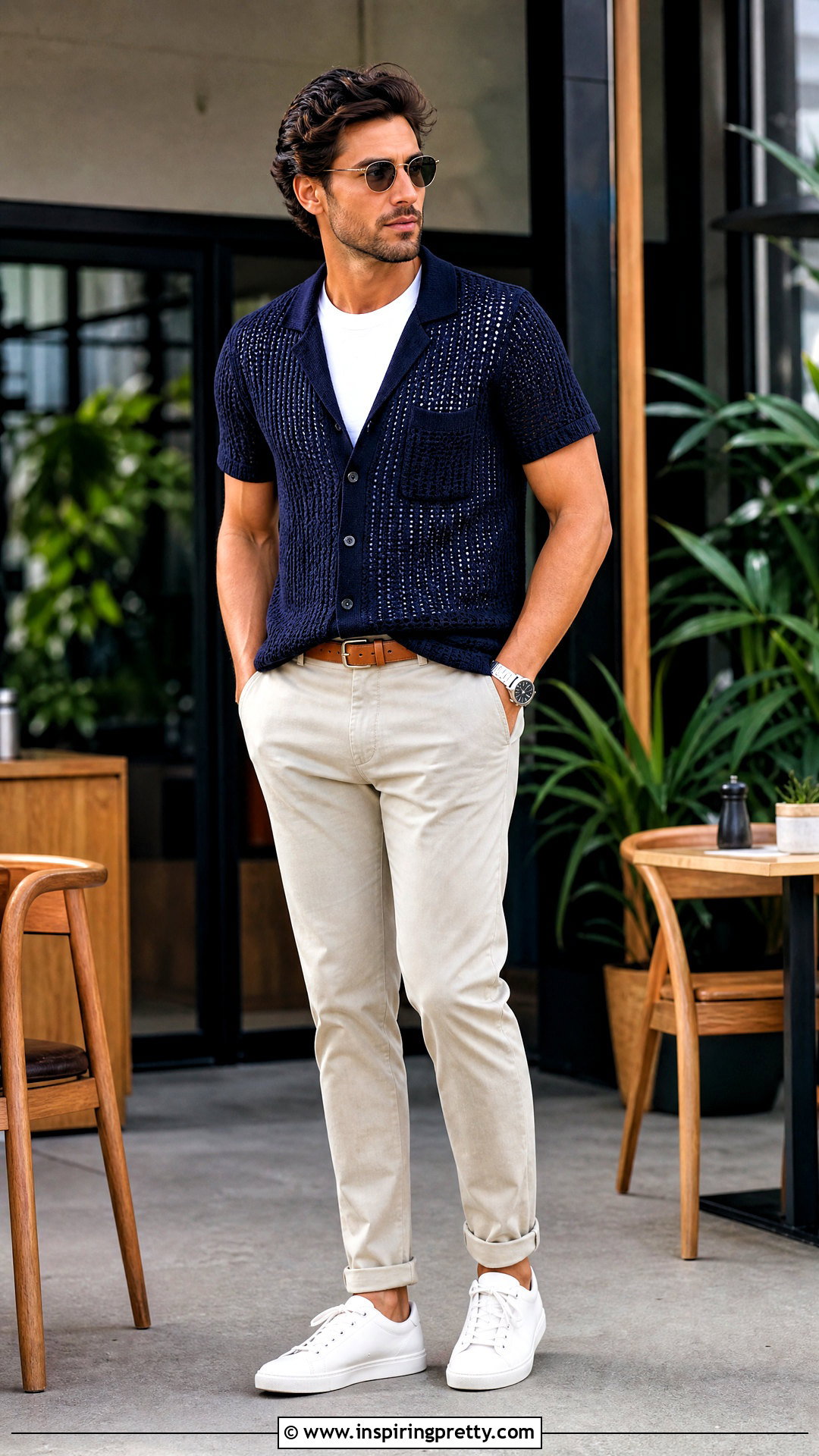 Navy Crochet Shirt With Chinos - 20 crochet tops for men