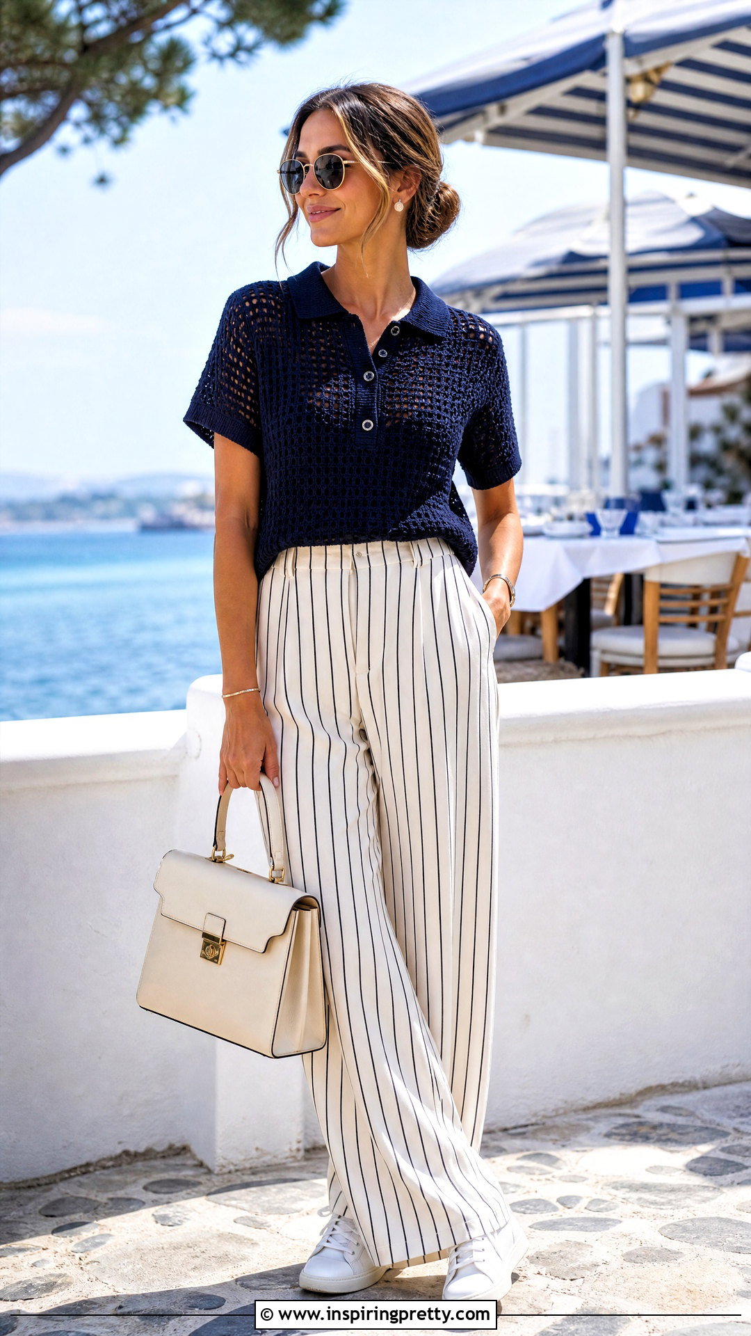 Navy Crochet Top With Striped Trousers - 50 top au crochet ideas