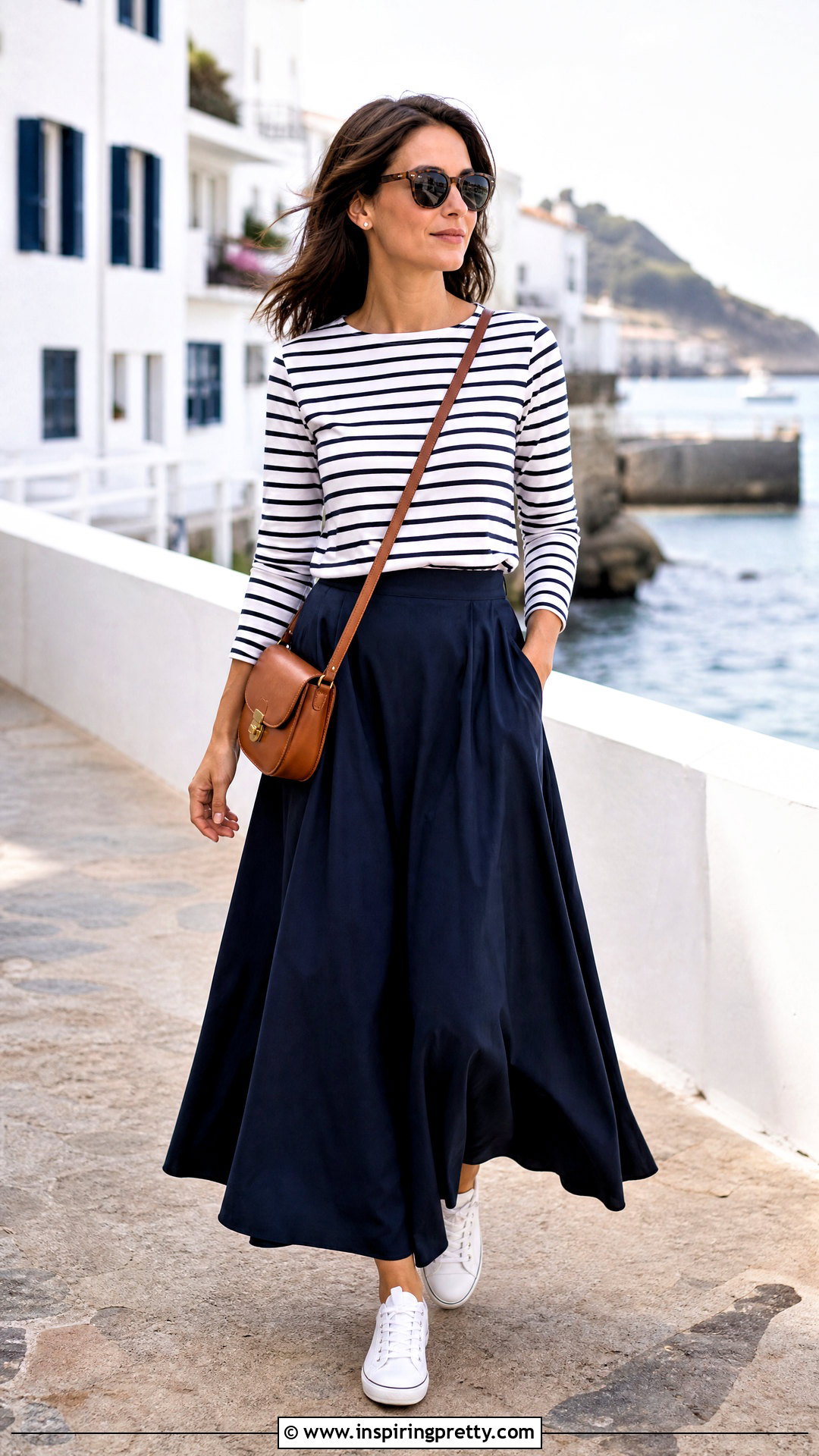 Navy Long Skirt And Breton Top Outfit - 50 long skirt and top casual outfits