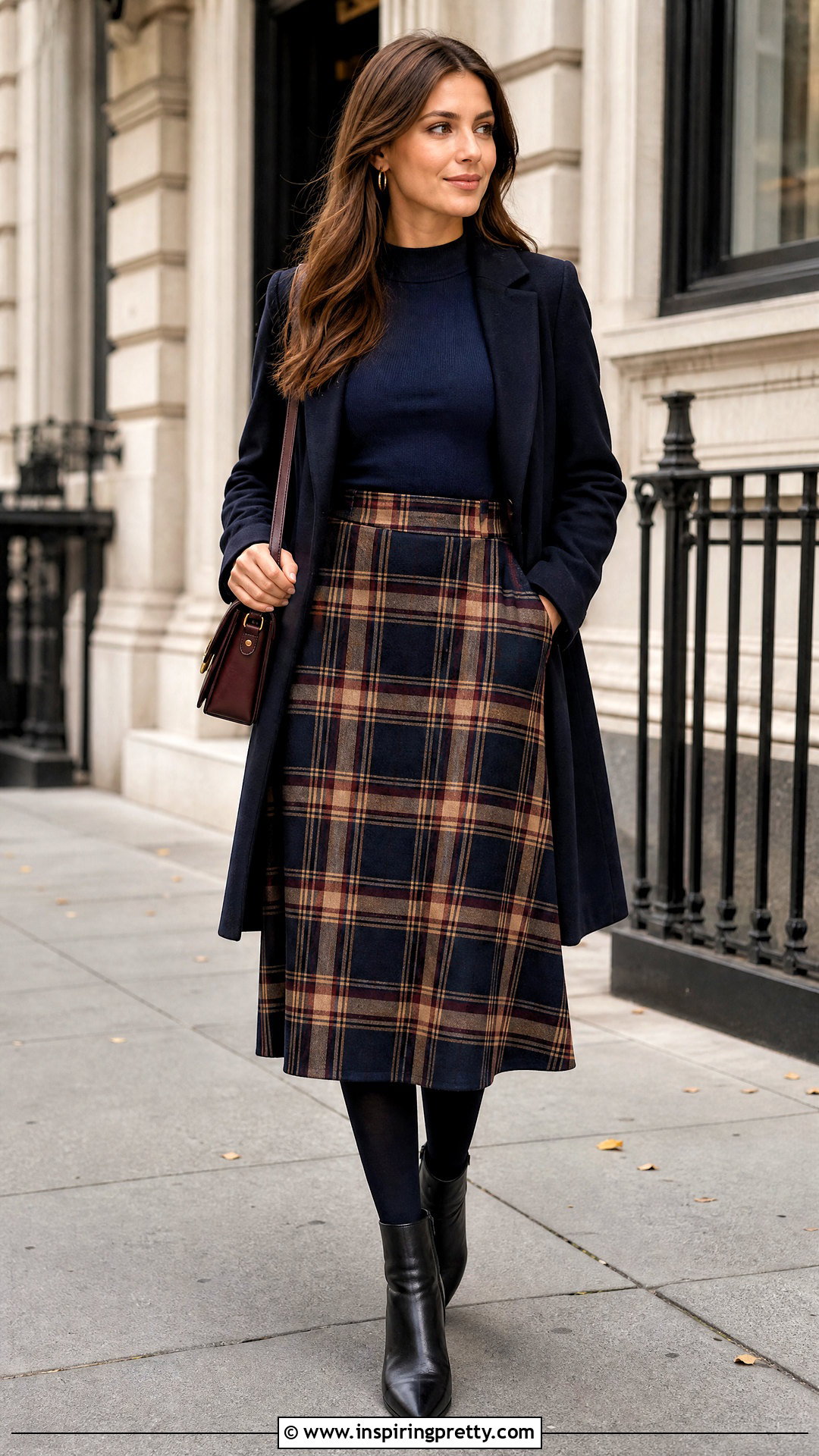 Navy Long Sleeve Top With Plaid Skirt - 50 navy long sleeve top outfit ideas