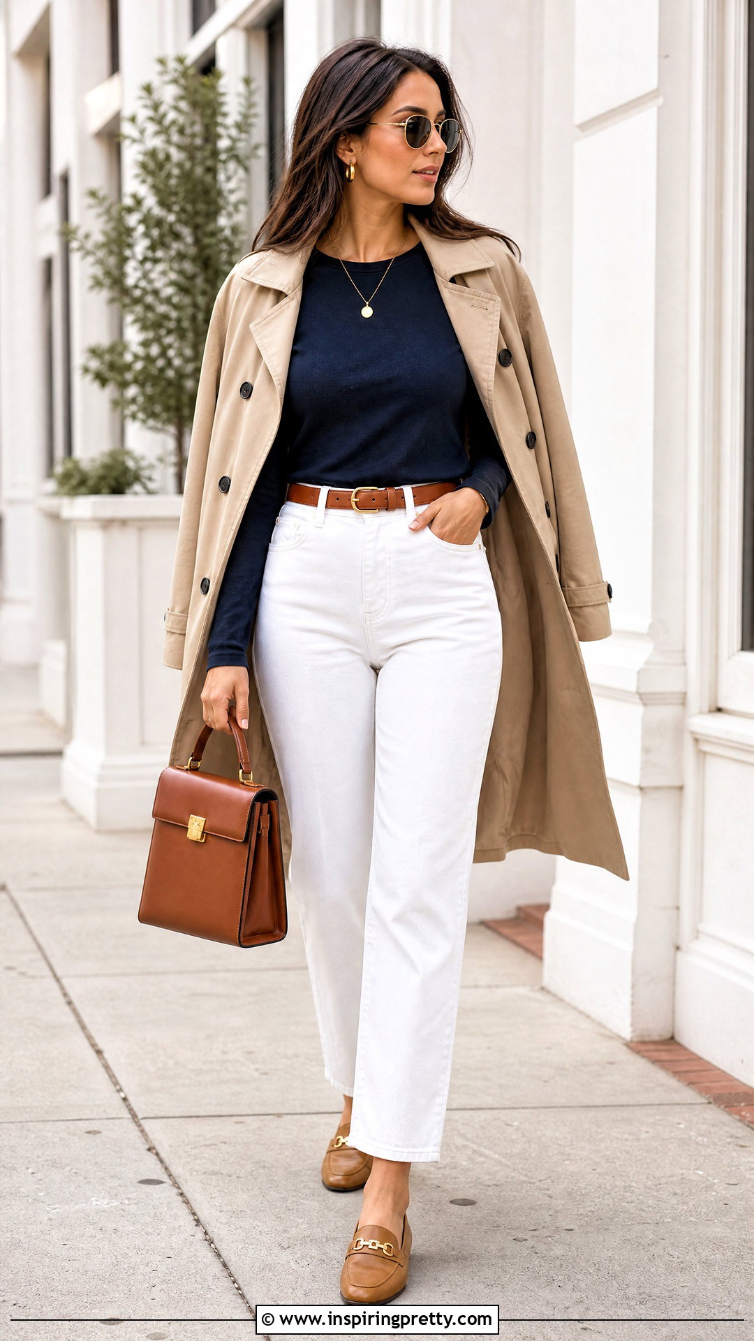 Navy Long Sleeve Top With White Jeans - 50 long sleeve top outfit ideas