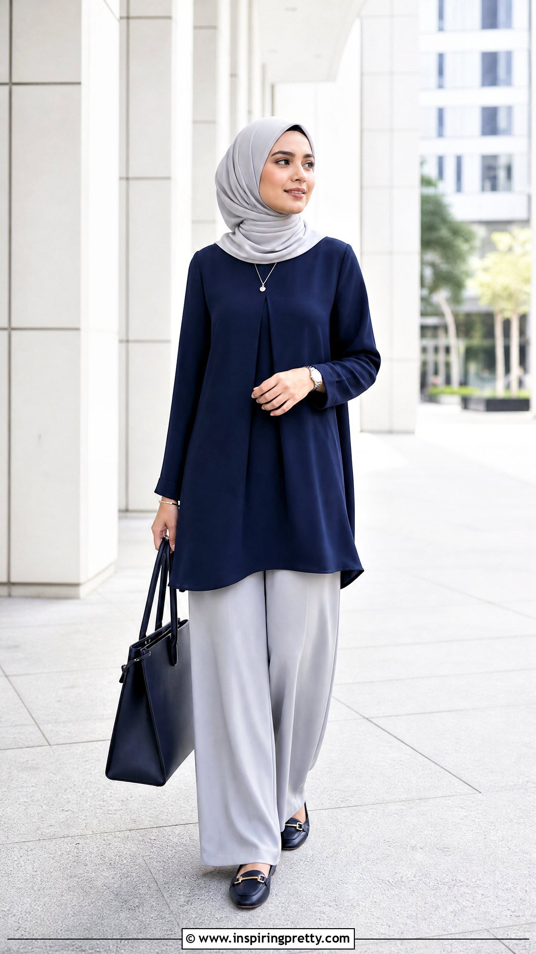 Navy Long Top With Gray Pants - 50 long tops designs for muslims