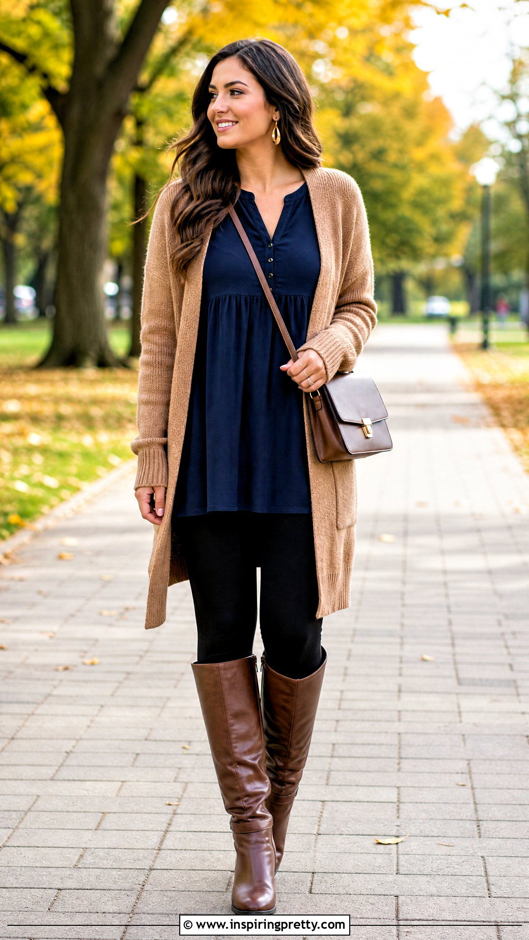 Navy Peasant Top With Leggings And Tall Boots - 20 navy peasant top outfit ideas
