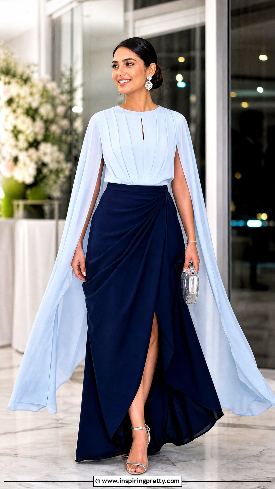 Navy Skirt With Cape Sleeve Top - 50 skirt top indian outfit ideas