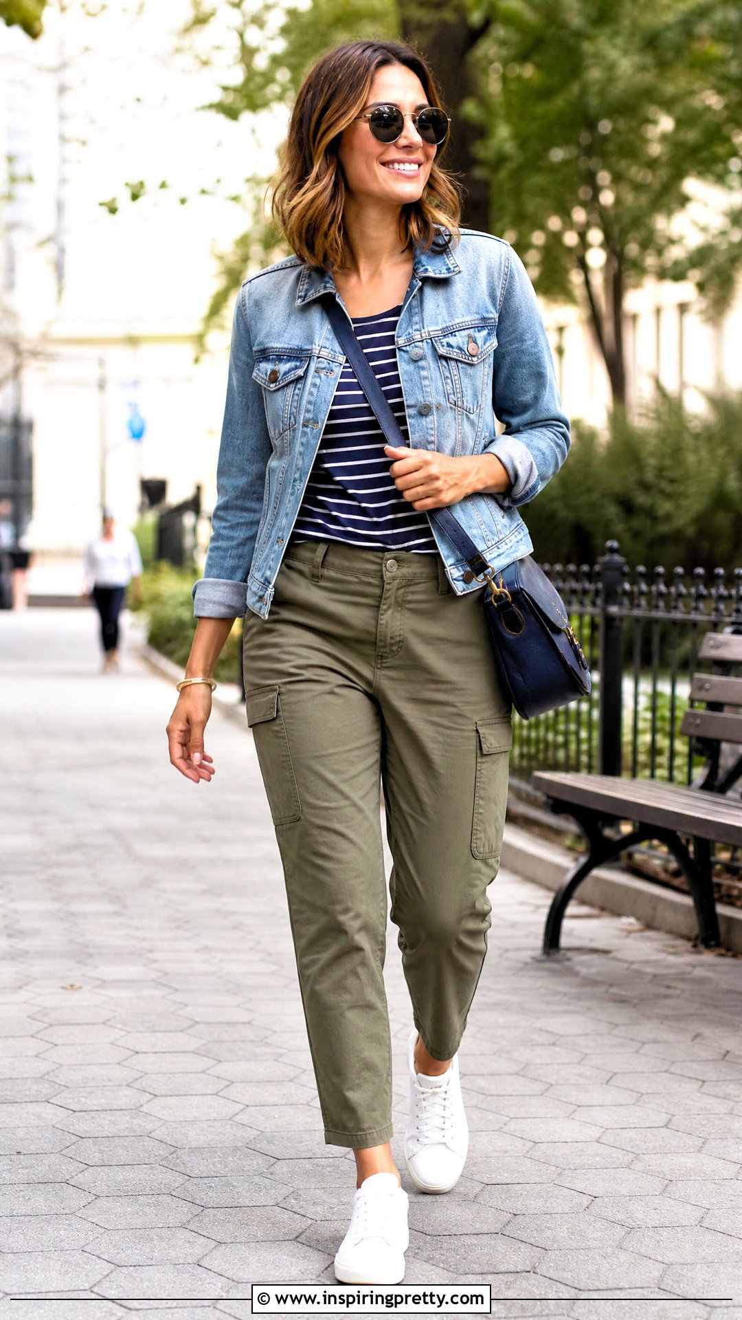 Navy Striped Top With Olive Cargo Pants - 20 Blue And Green Fashion Top outfit ideas