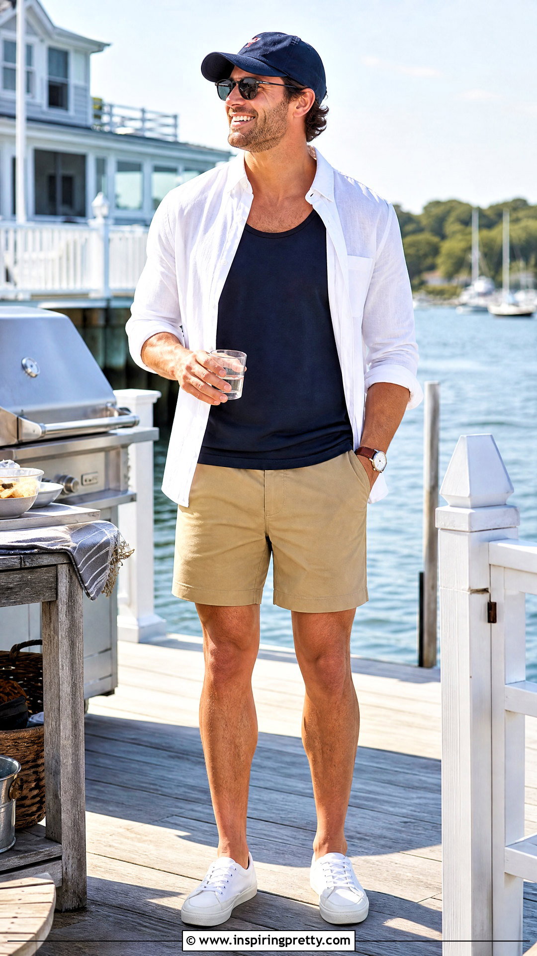 Navy Tank Top And White Button Up Shirt With Khaki Shorts - 25 Tank Top And Button Up Shirt Men outfit ideas