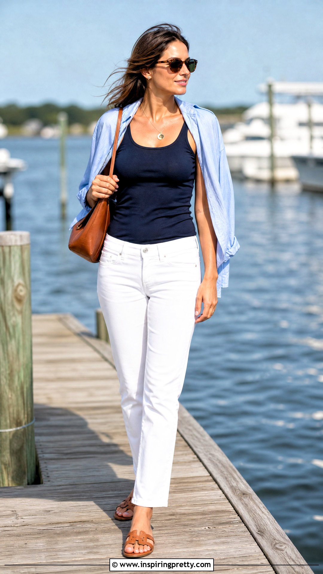 Navy Tank Top And White Jeans - 50 tank top and jeans outfit ideas