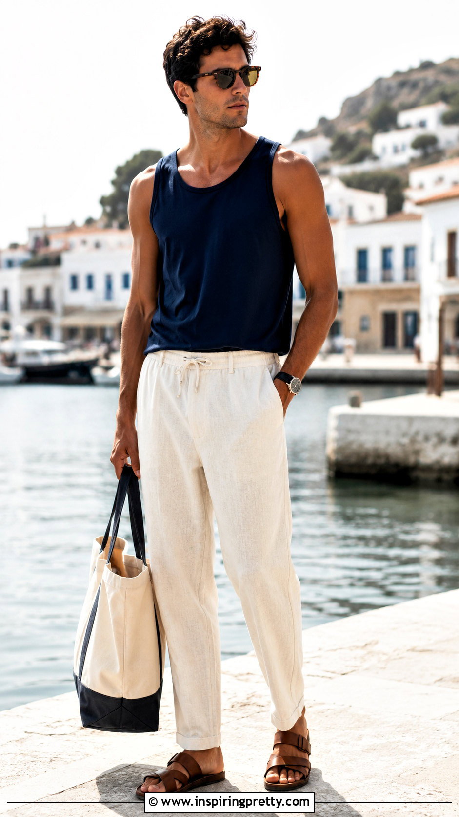 Navy Tank Top With Linen Pants - 20 men’s tank tops