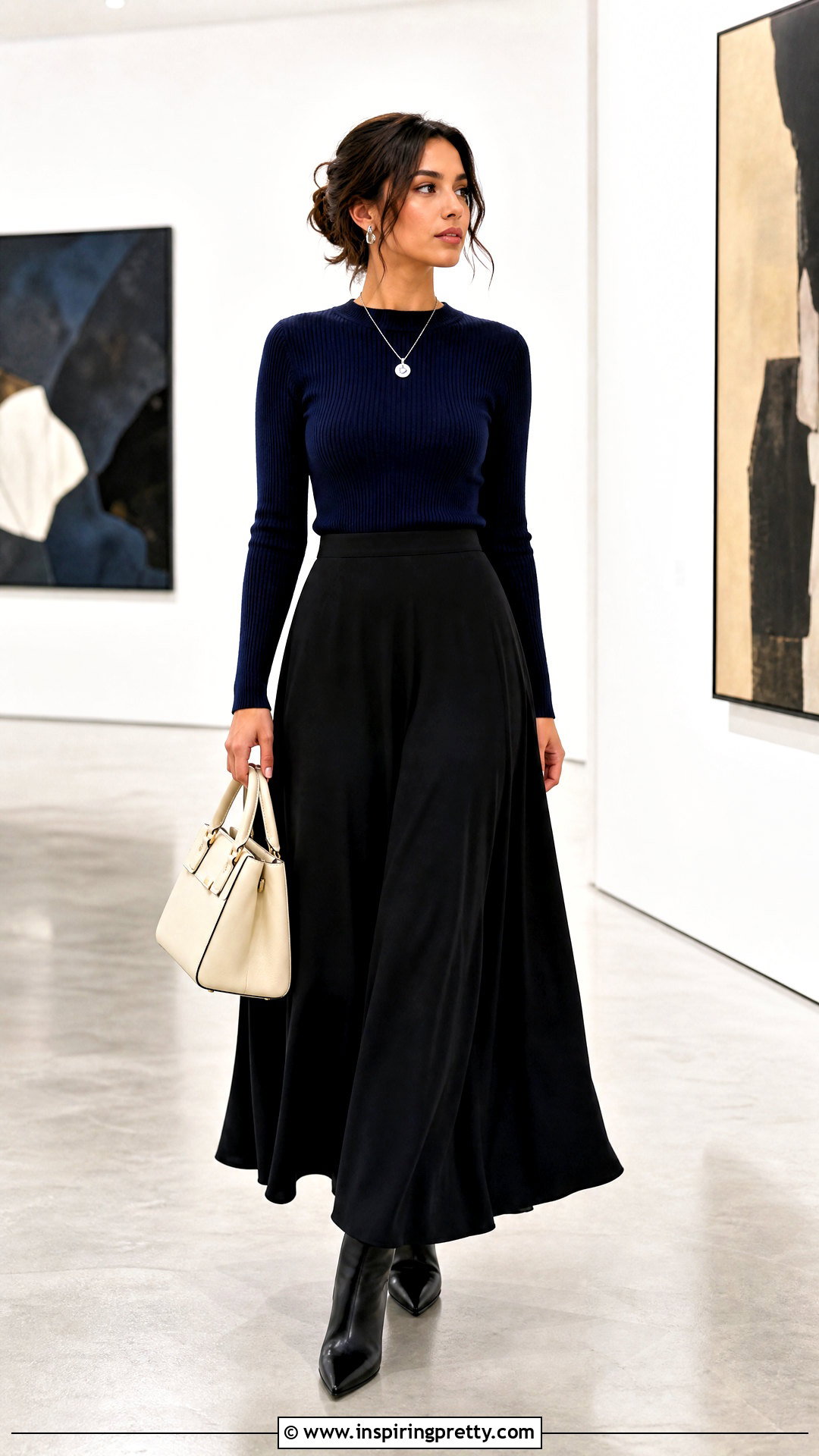 Navy Top With Black Maxi Skirt - 50 navy top outfit ideas