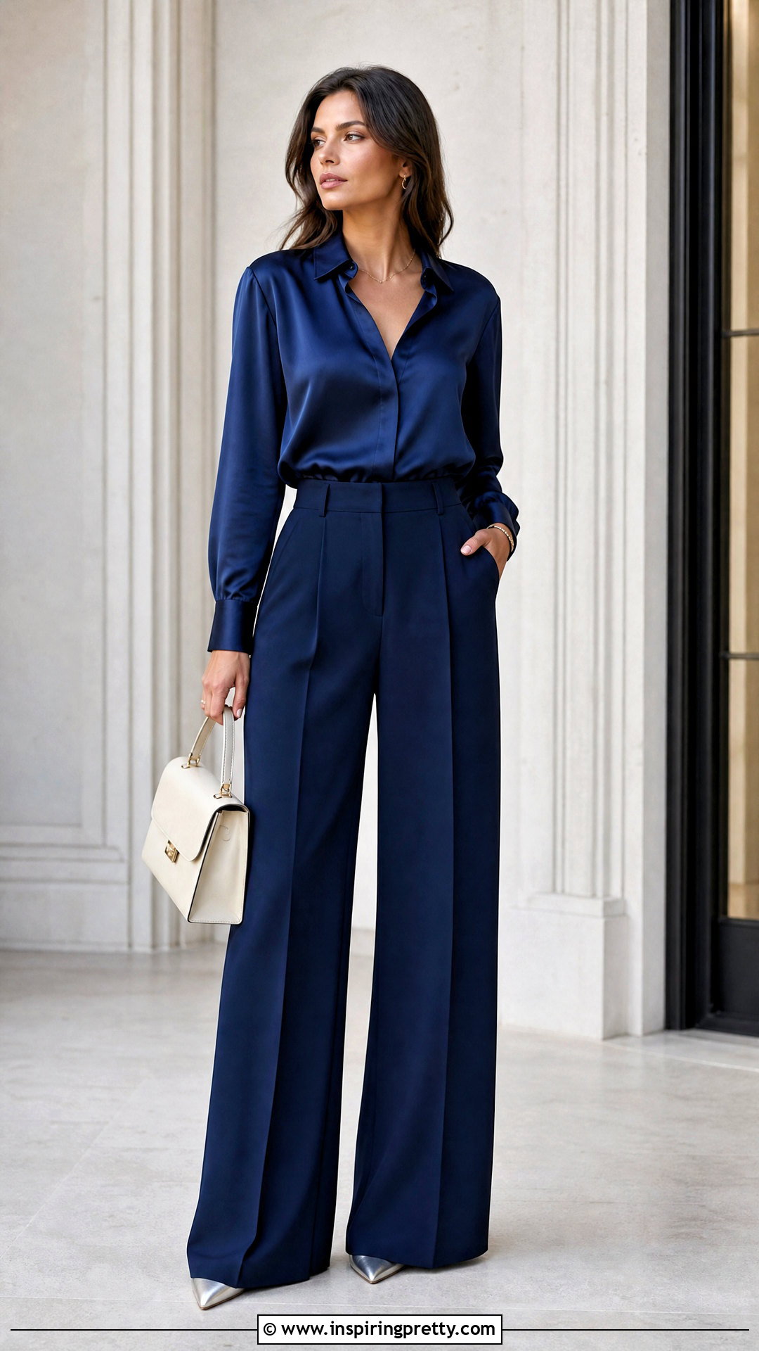 Navy Top With Navy Blue Pants And Metallic Shoes - what color top to wear with blue pants (20 ways)