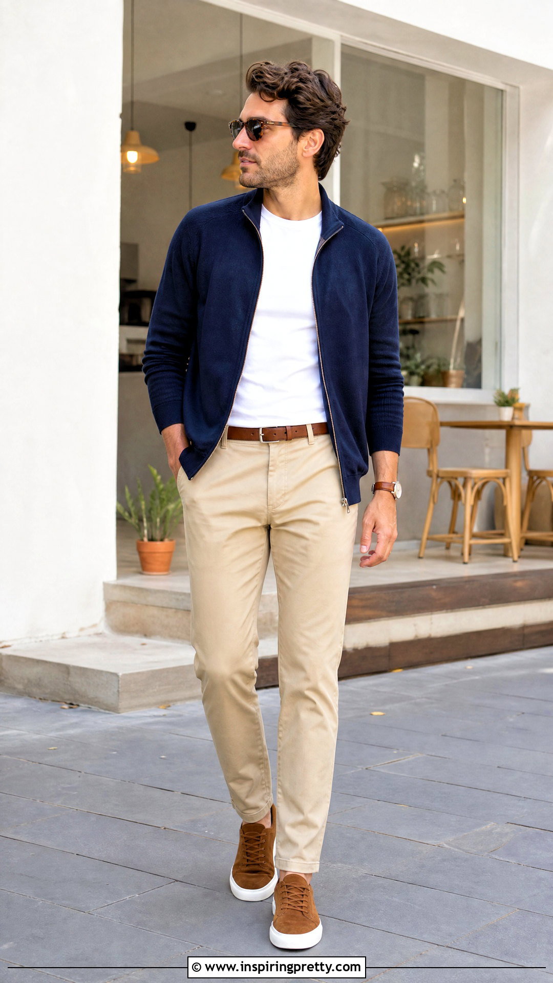 Navy Track Top With Khaki Chinos - 20 Mens Track Tops outfit ideas