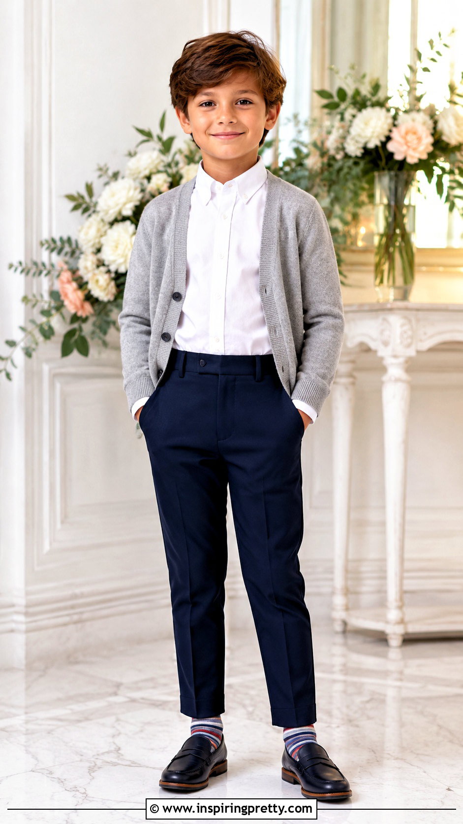 Navy Trousers And White Oxford Shirt Outfit - 50 trouser and top for kids