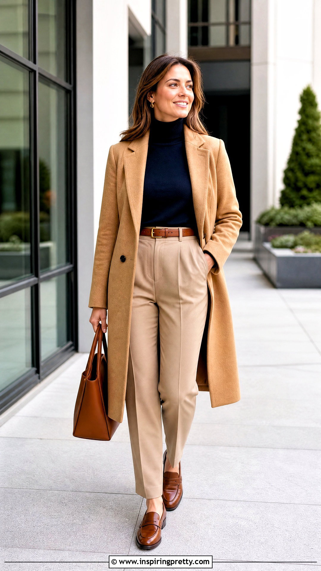 Navy Turtleneck Top With Khaki Pants - 50 Turtle Neck Top outfit ideas