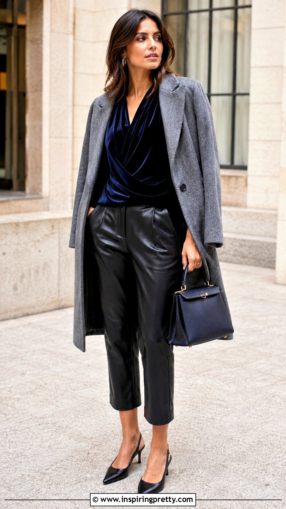 Navy Velvet Top With Black Leather Pants - 25 velvet top leather pants